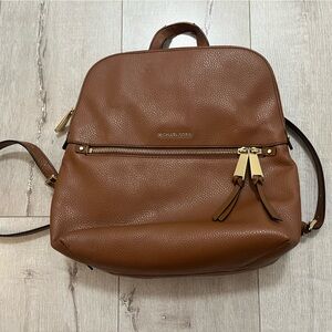 Michael Kors Brown Leather Backpack with Gold Accents
